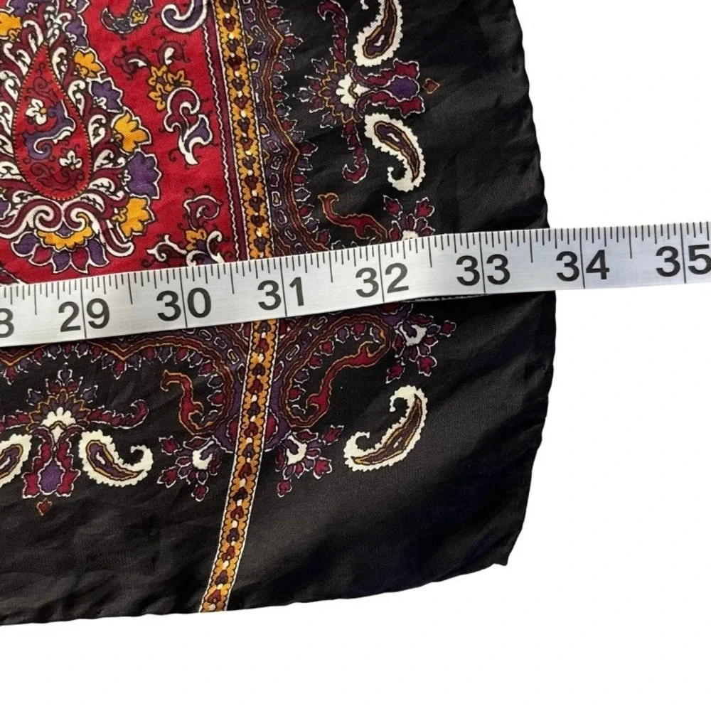 Ann Taylor Silk Scarf Made in Italy Black Red Paisley Polka Dot Square Large Vtg